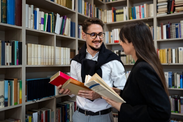 Couple enjoying a bookstore date
