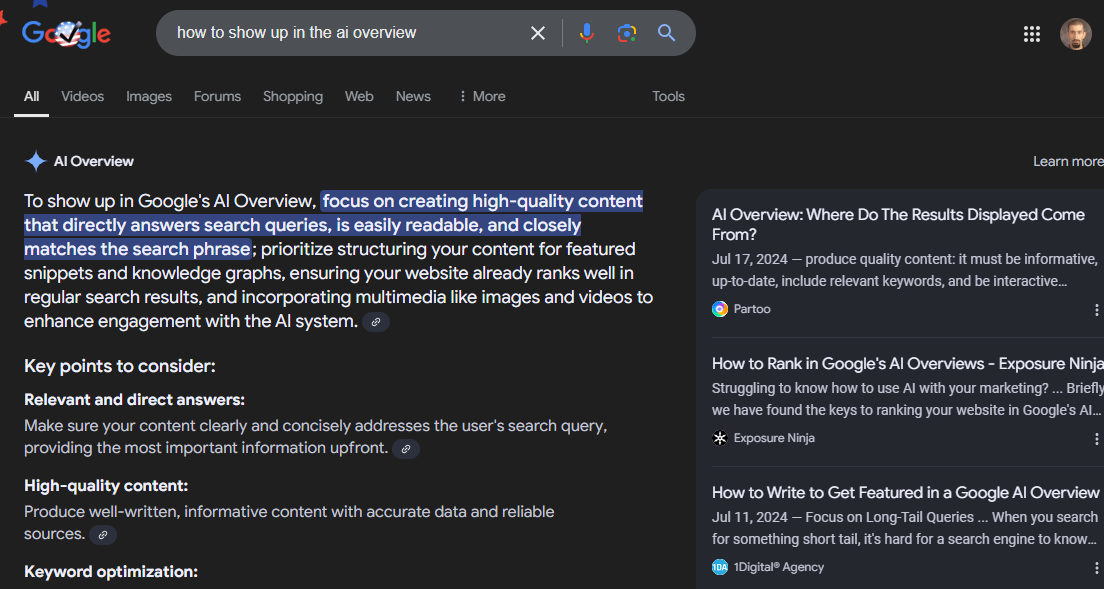 How to show up in the AI overview